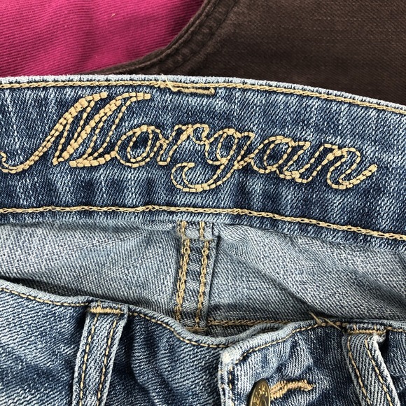 Morgan Jeans Delia's Junior Size 3L Blue Denim Boot cut  27 x 33 Distressed - Picture 6 of 9